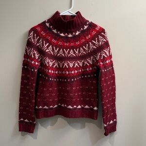 American Eagle Outfitters Burgundy Patterned Turtleneck Sweater